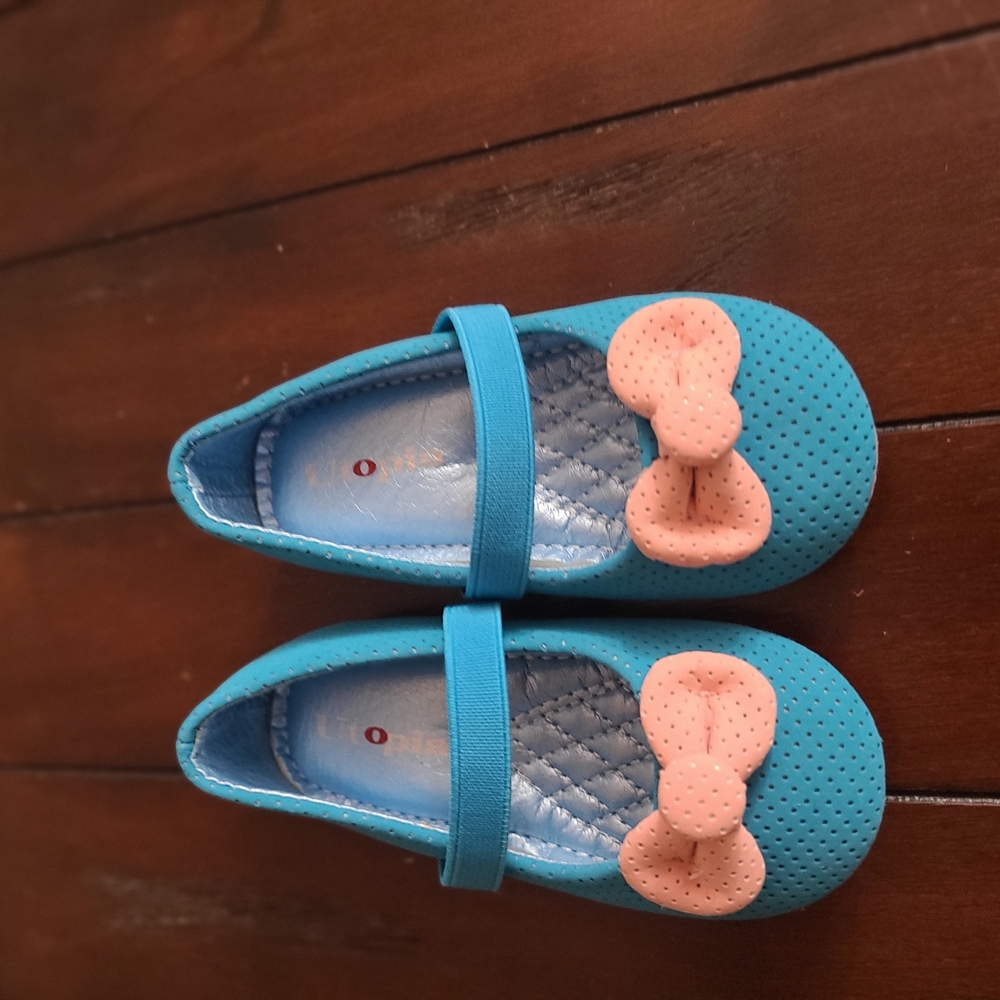 Blue Perforated Flats with Pink Bow
